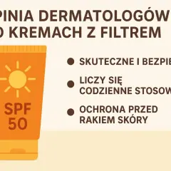 Krem z filtrem SPF 50, zawierający m.in. diethylamino hydroxybenzoyl hexyl benzoate, jest skuteczny i bezpieczny. Ważne jest codzienne stosowanie dla ochrony przed rakiem skóry.
