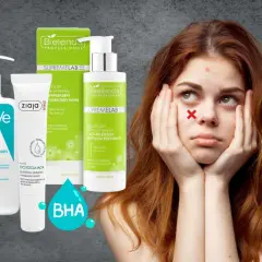 Kwas salicylowy i glinka w produktach do walki z niedoskonałościami. Młoda kobieta z problematyczną cerą szuka rozwiązania.