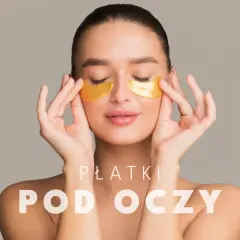 Kobieta z płatkami pod oczy, które dodają blasku. Czy stosujesz je rano czy wieczorem?