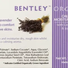 Mydło Bentley Organic z lawendą i aloesem. Składniki: Sodium Palmate, Tetrasodium Etidronate, lawenda, aloes.