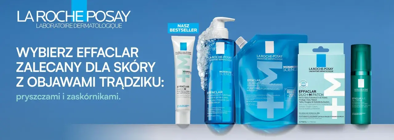 Linia Effaclar La Roche-Posay: żel, krem i plastry na problemy z cerą trądzikową.