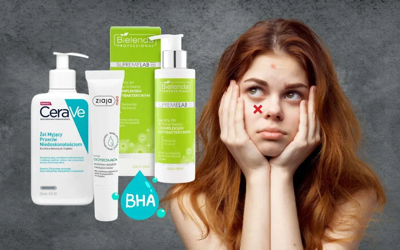 Kwas salicylowy i glinka w produktach do walki z niedoskonałościami. Młoda kobieta z problematyczną cerą szuka rozwiązania.