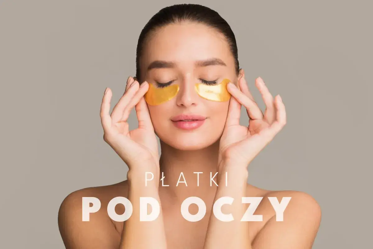 Kobieta z płatkami pod oczy, które dodają blasku. Czy stosujesz je rano czy wieczorem?